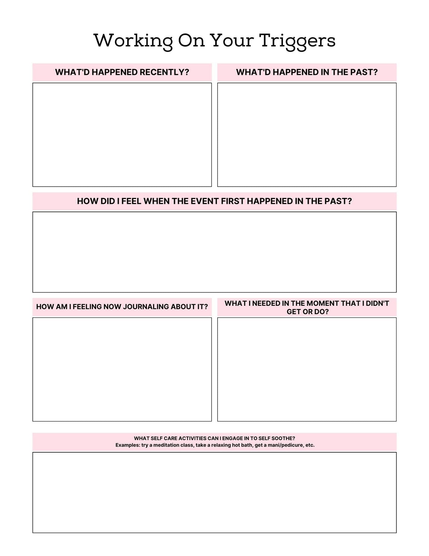 PTSD & Trauma Processing Workbook -65 Pages; journaling prompt worksheet for emotional healing.