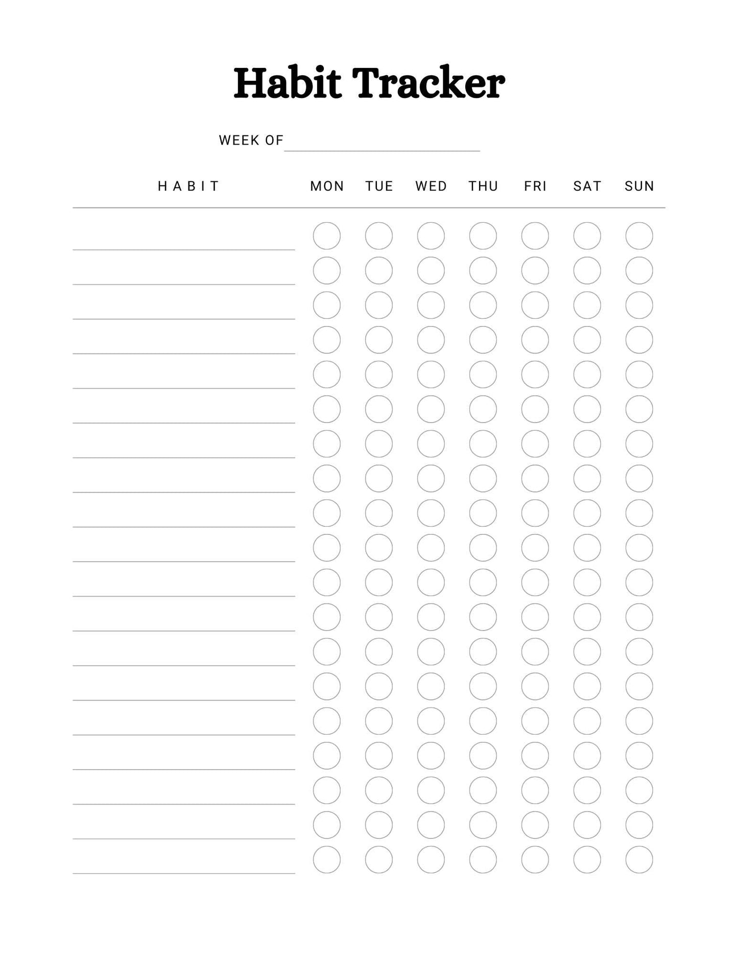 Habit tracker page from the 56-page Mental Health Planner, designed for building positive habits and supporting mental wellness.