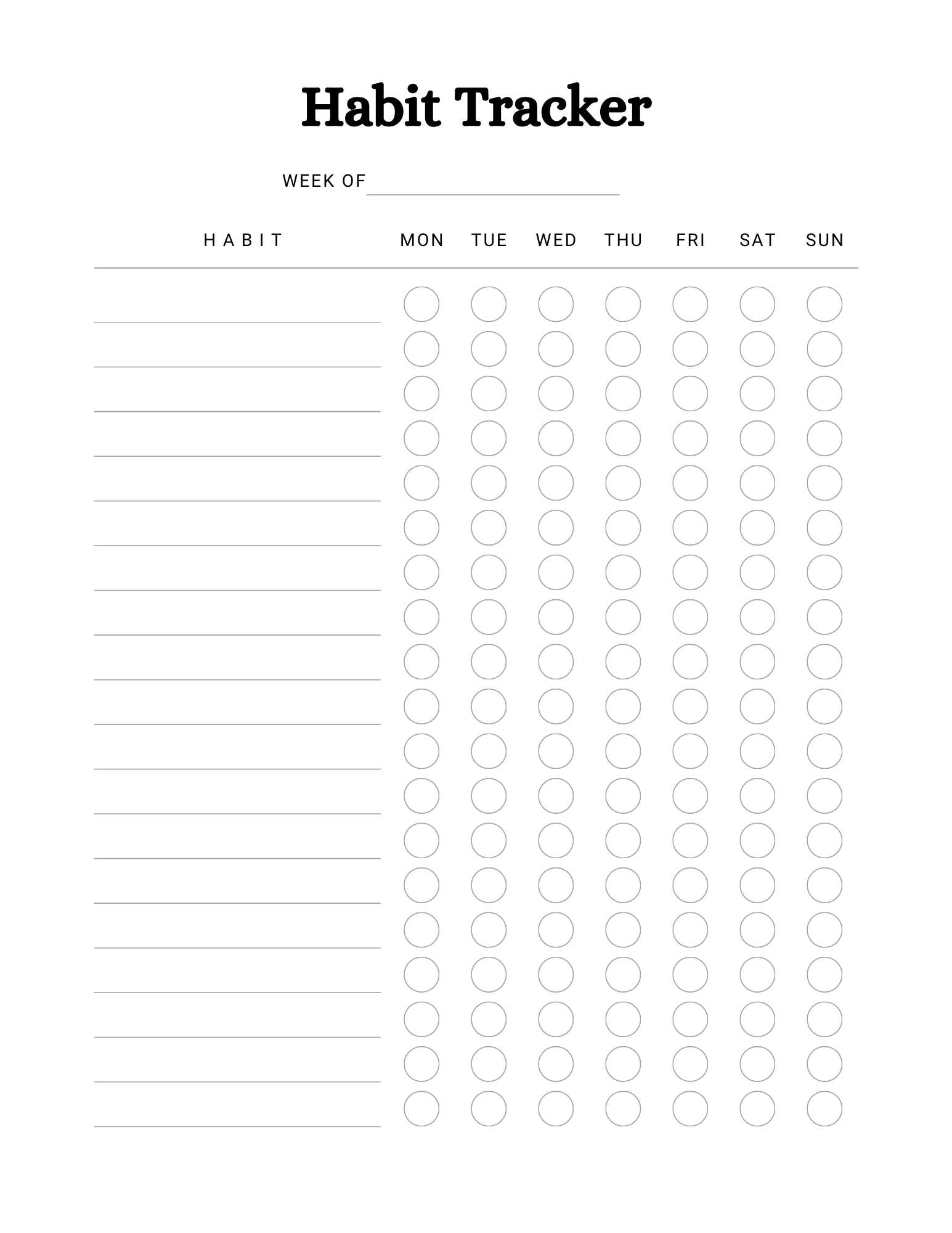 Habit tracker page from the 56-page Mental Health Planner, designed for building positive habits and supporting mental wellness.