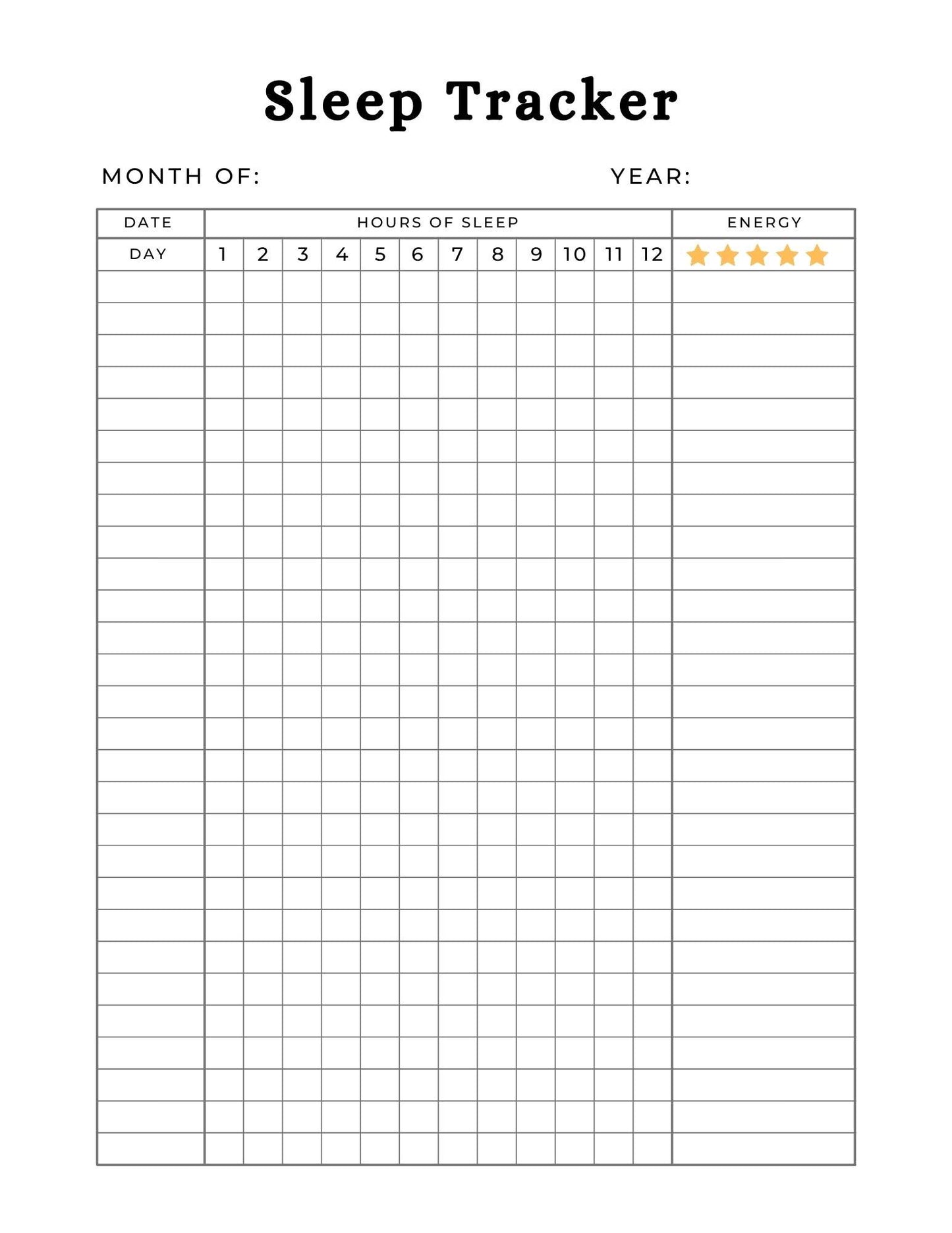 Sleep tracker page from the 56-page mental health planner for wellness and self-care.