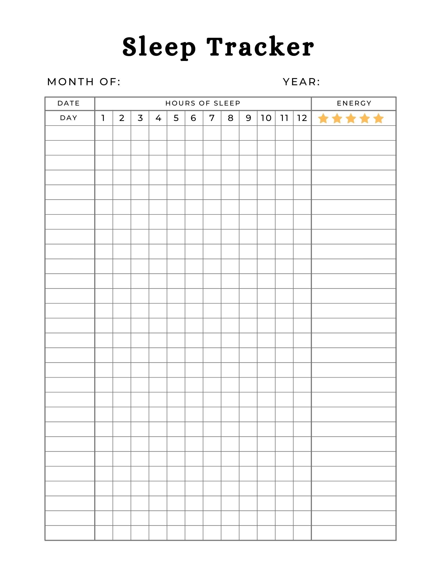 Sleep tracker page from the 56-page mental health planner for wellness and self-care.
