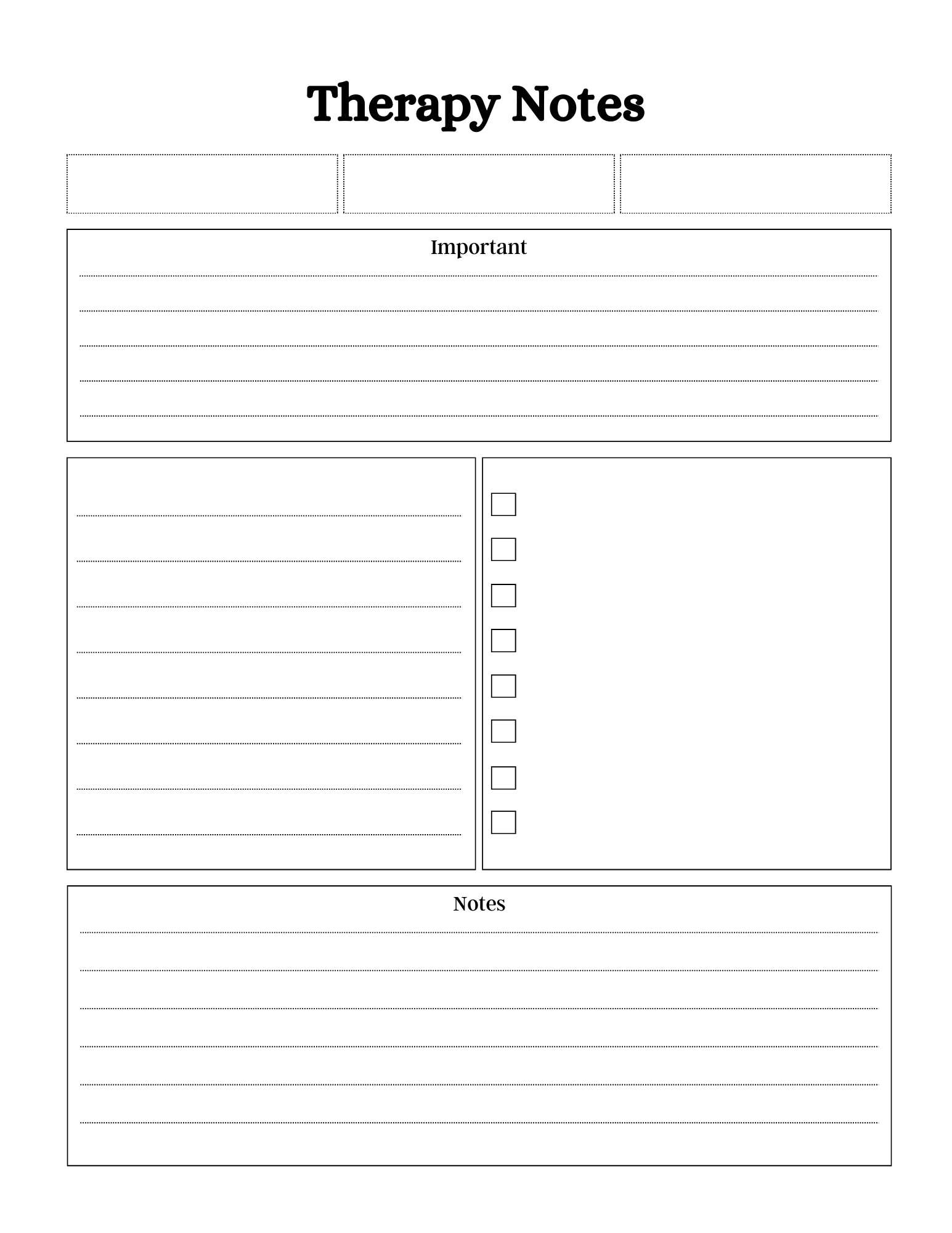 MENTAL HEALTH PLANNER -56 pages, therapy notes section with important and general notes, checklist.