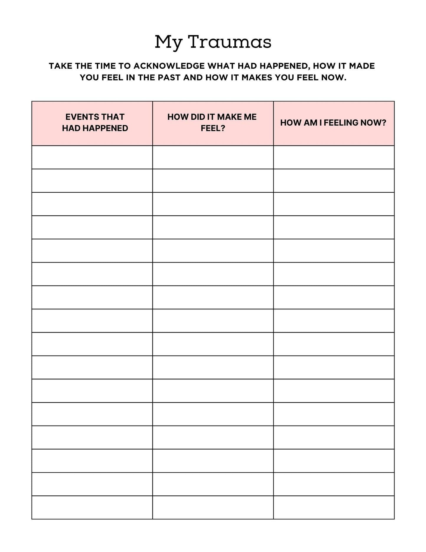 PTSD & Trauma Processing Workbook page sample featuring trauma reflection exercise.