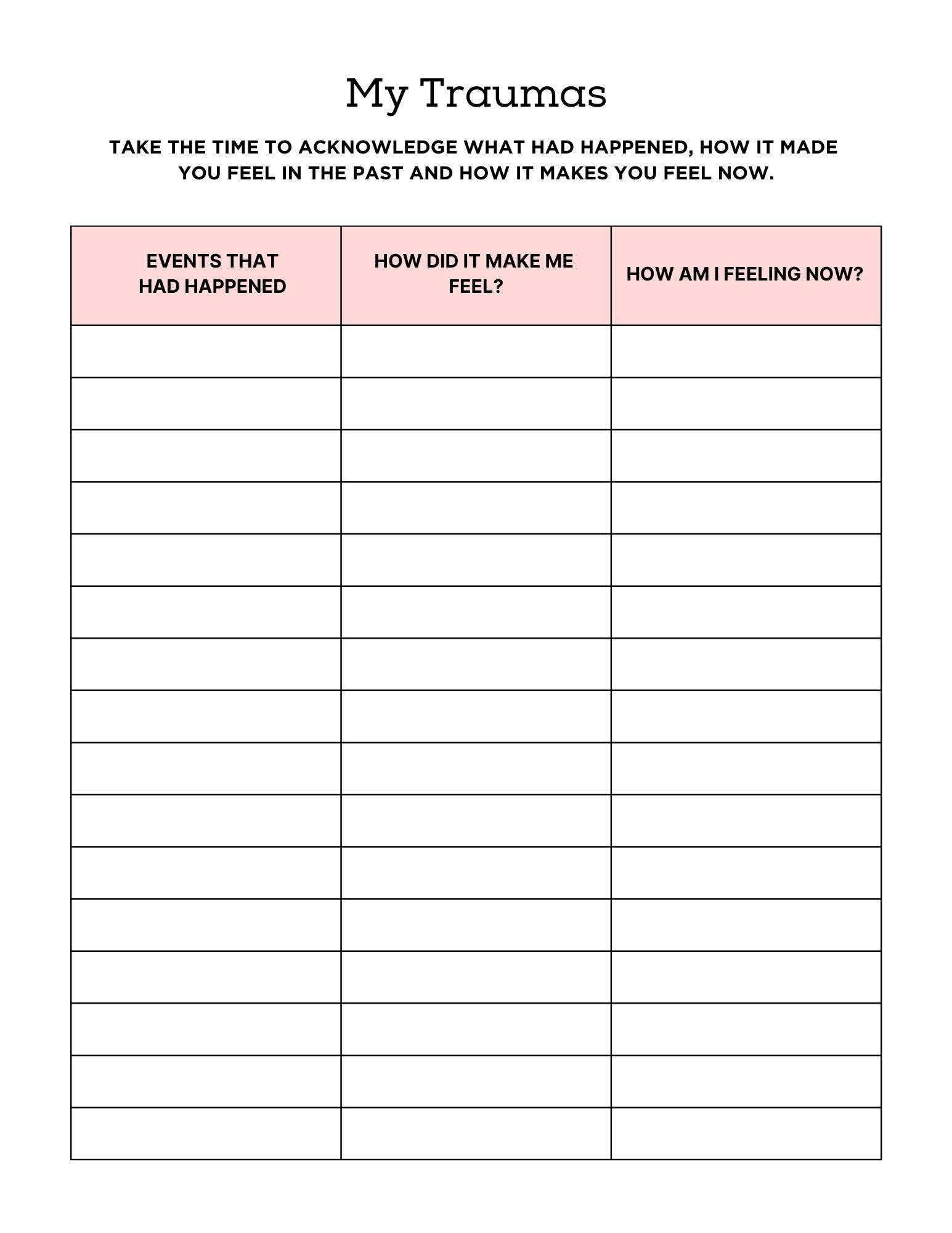 PTSD & Trauma Processing Workbook page sample featuring trauma reflection exercise.