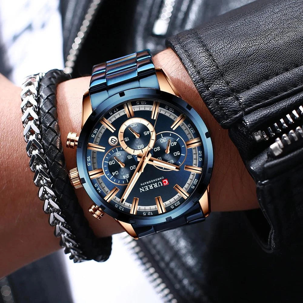 Business Watch | Blue Dial Stainless Steel Waterproof Luxury ⌚Elevate your professional look with this men's business watch featuring a striking blue dial. Crafted with a durable stainless steel band, this timepiece combines elShop All I WantShop All I WantBlue Dial Stainless Steel Waterproof Luxury ⌚