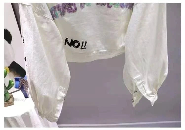 Cartoon Flocking Letter Print Denim Jacket | Women’s Short Jean Coat ?mbrace playful style with the cartoon flocking letter print white denim jacket. This trendy short jean coat features a unique design that blends comfort and fun, maShop All I WantShop All I WantCartoon Flocking Letter Print Denim Jacket