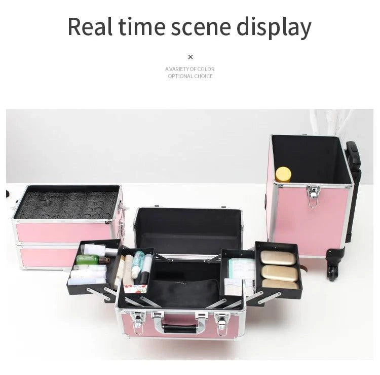 4-in-1 Cosmetic Rolling Trolley on Wheels - Pink Makeup Train Case 💄✨Organize your beauty essentials in style with the 4-in-1 Cosmetic Rolling Trolley on Wheels. Perfect for makeup artists or beauty enthusiasts, this pink makeup trainShop All I WantShop All I Want-1 Cosmetic Rolling Trolley