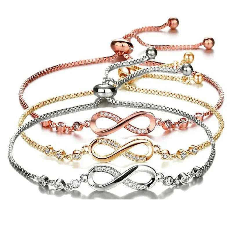 Shop All I Want Fashion Crystal Infinity Bracelet – Adjustable CZ Charm, Endless Love,Add a touch of elegance to any outfit with this Fashion Crystal Infinity Bracelet. Featuring a stunning CZ charm and an adjustable design, it's a perfect summer acceShop All I WantShop All I Wantfashion crystal infinity bracelet – elegant cz charm accessory