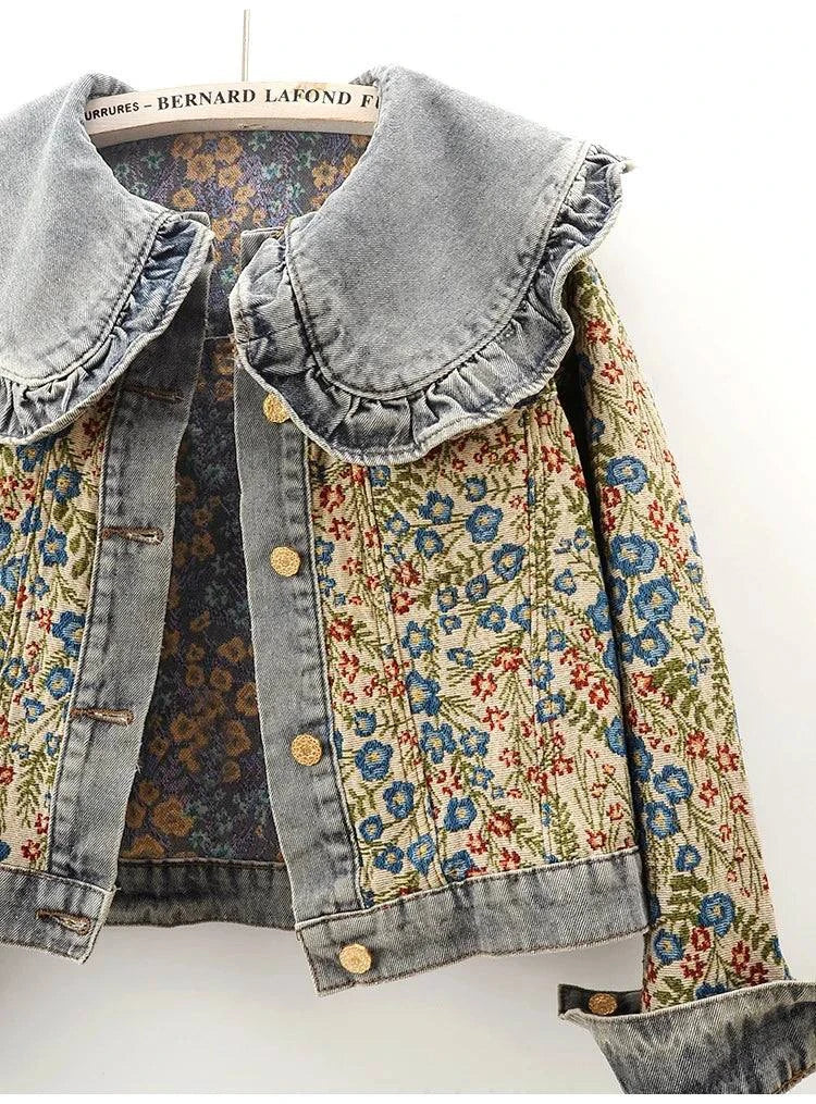 Denim Jacket for Women – Loose Short Cowboy Outerwear for Effortless CThe Jacquard Embroidery Peter Pan Collar Denim Jacket is a stylish and versatile addition to any woman's wardrobe. This loose-fitting, short cowboy outerwear featureShop All I WantShop All I WantWomen – Loose Short Cowboy Outerwear