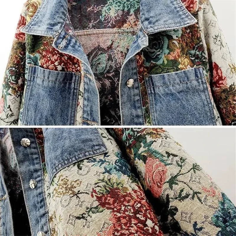 Short Denim Jacket for Women | Loose Patchwork Vintage Coat 🌼Upgrade your style with this short denim jacket for women, ideal for spring and autumn wear. This fashionable outerwear features a unique printing design with a loosShop All I WantShop All I WantLoose Patchwork Vintage Coat 🌼