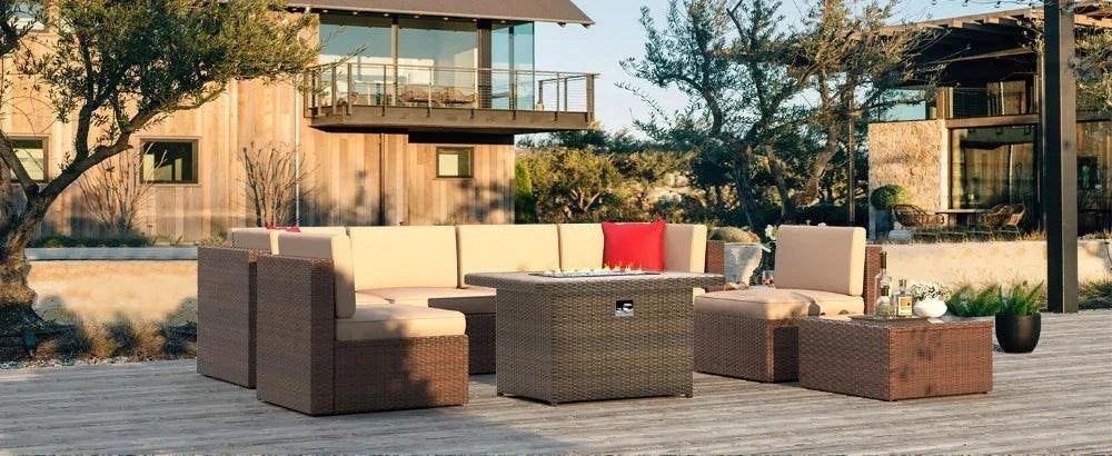 8-Piece Patio Set with Fire Pit & Sofa 🔥Transform your outdoor space with this stylish 8-Piece Patio Set. Featuring an L-shaped sofa and a built-in fire pit, this set is perfect for cozy gatherings, whetheShop All I WantShop All I Want8-Piece Patio Set