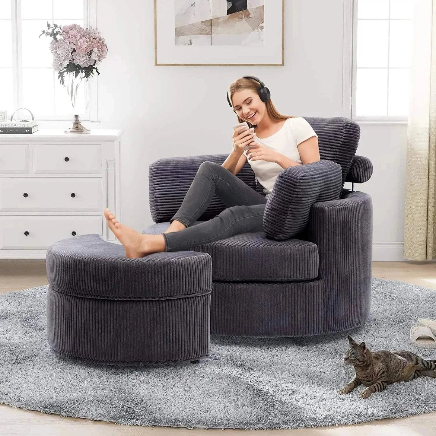 Cozy Round Reading Swivel Accent Chair โ With Ottoman & Pillow ๐๏ธElevate your living space with the Cozy Round Reading Swivel Accent Chair โ With Ottoman & Pillow ๐๏ธ Designed for both comfort and style, this chair features a Shop All I WantShop All I WantCorduroy Swivel Accent Chair โ