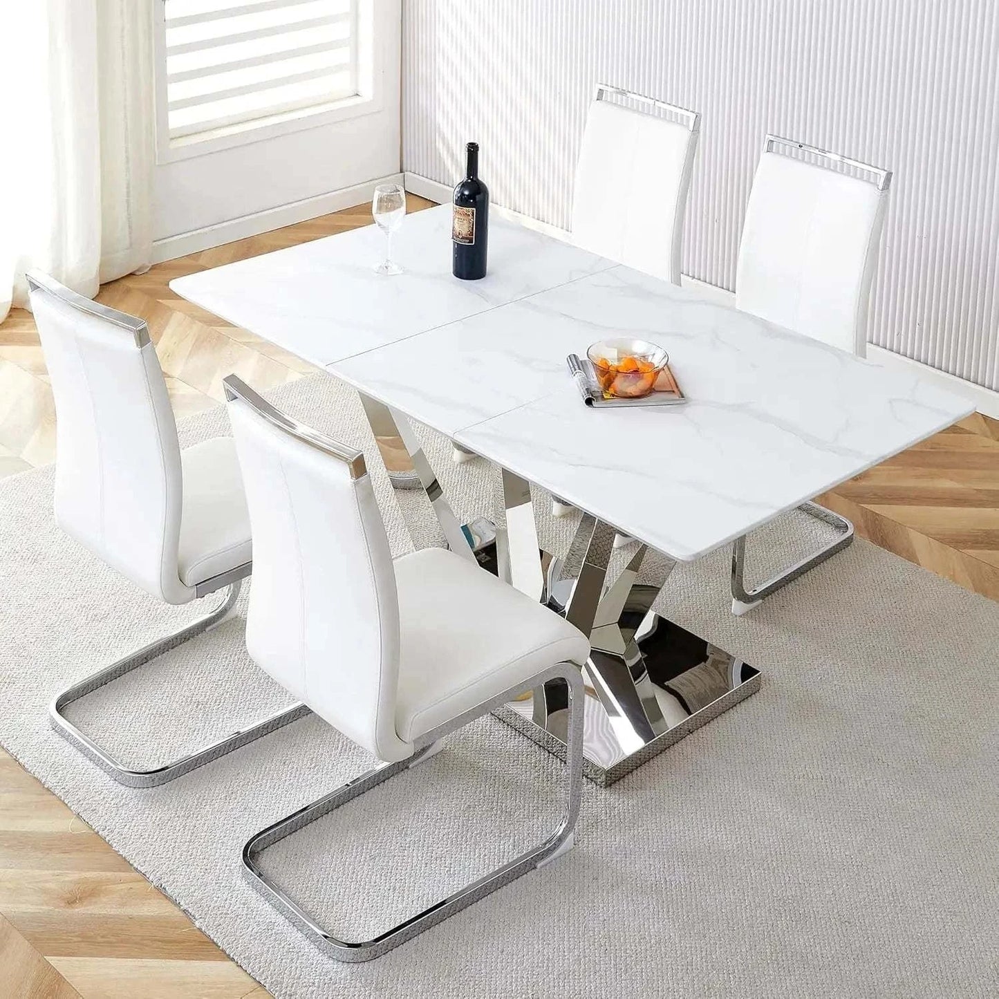 Shop All I Want 5-Piece Marble Dining Set 🍽️ | Table with Stainless Steel Base, Set fTransform your dining room with this elegant 5-Piece Marble Dining Set 🍽️, featuring a beautiful engineered wood and stainless steel combination for a sleek, modernShop All I WantShop All I Want4