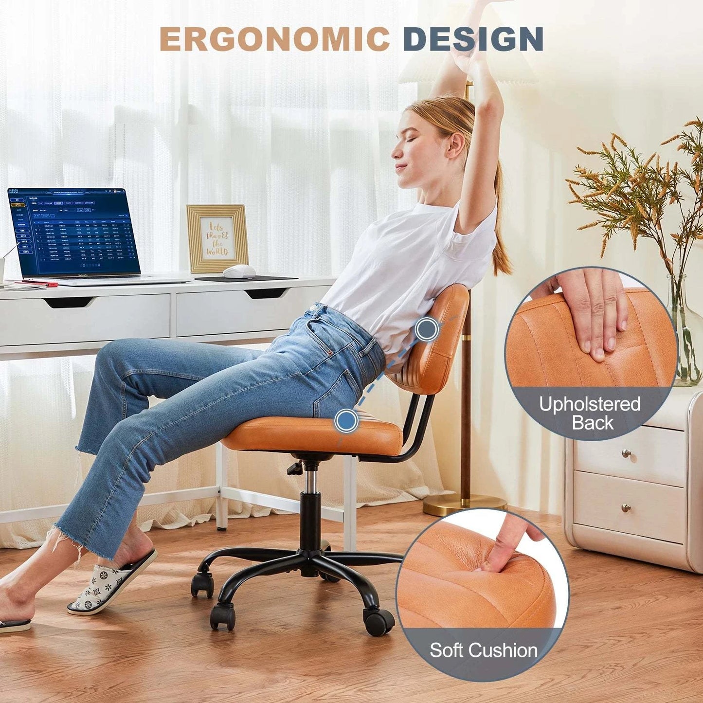 Armless Office Desk ChairElevate your workspace with this sleek, modern armless office desk chair. Crafted from genuine leather, it offers both style and comfort for long hours of productiviShop All I WantShop All I WantArmless Office Desk Chair