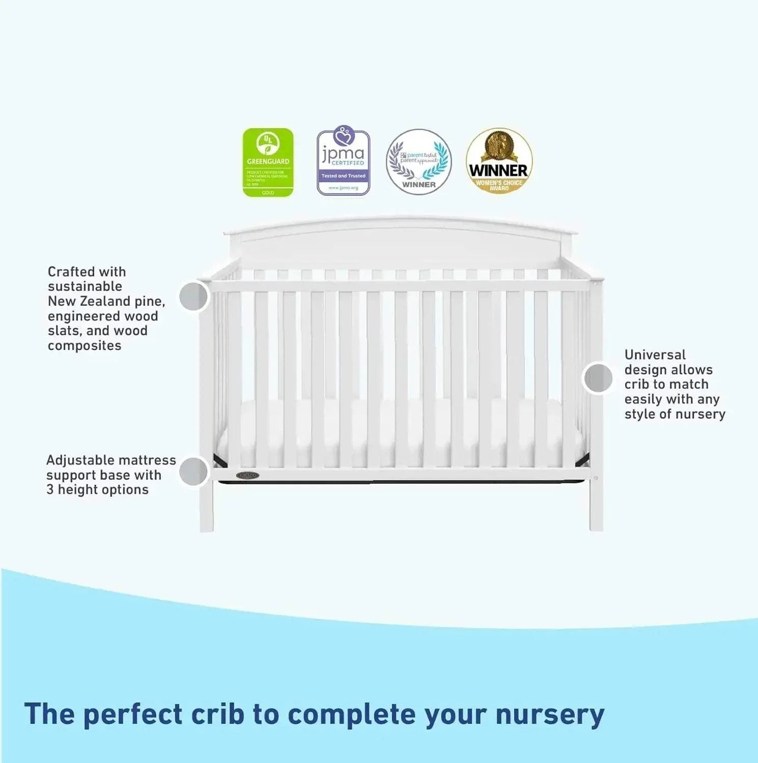 Shop All I Want Benton 5-in-1 Convertible Crib (White), GREENGUARD Gold Certified, ConThe Benton 5-in-1 Convertible Crib is the perfect blend of safety and style for your baby’s nursery. With its GREENGUARD Gold Certification, this crib ensures that yShop All I WantShop All I Want-1 Convertible Crib (White), GREENGUARD Gold Certified, Converts