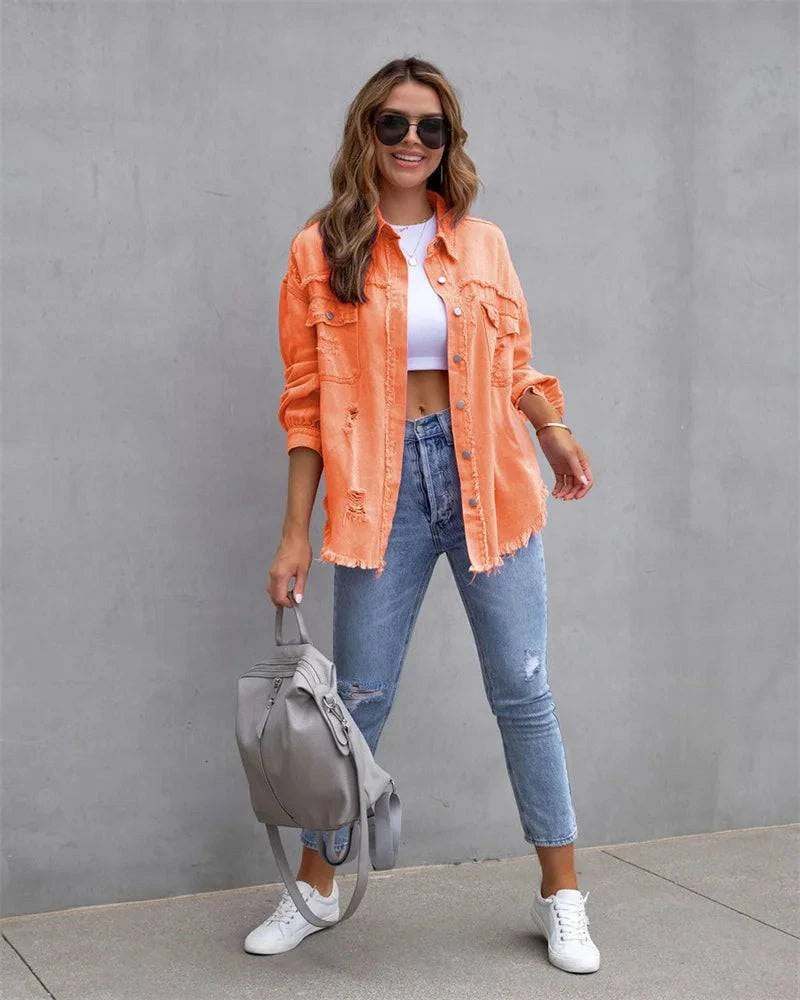 Raw-Edges Denim Jacket | Casual Women’s Outerwear for Spring & Autumn Step out in style with this 2025 women’s raw-edges denim jacket, perfect for spring and autumn. Featuring a trendy shirt-style design with unique holes, this casual Shop All I WantShop All I WantRaw-Edges Denim Jacket