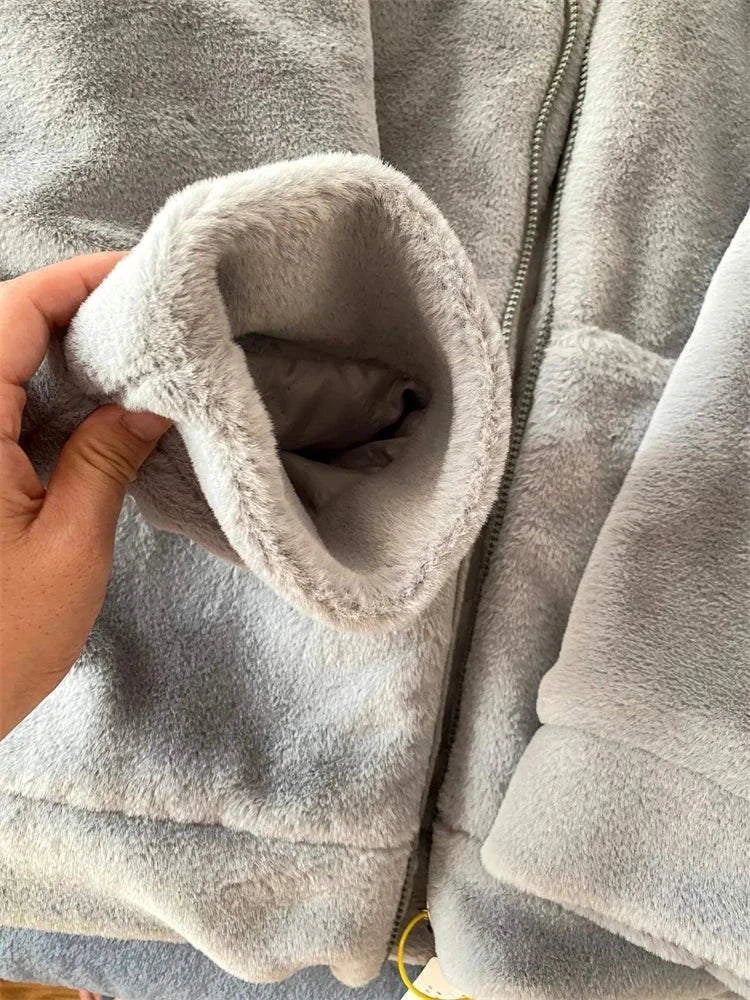 Hooded Faux Rabbit Fur Jacket – Loose Thicken Plush Coat for Women, LuStay cozy and stylish this winter with our Hooded Warm Loose Faux Rabbit Fur Jacket. Designed for ultimate comfort, this thicken plush coat features a luxurious fauxShop All I WantShop All I WantHooded Faux Rabbit Fur Jacket – Loose Thicken Plush Coat