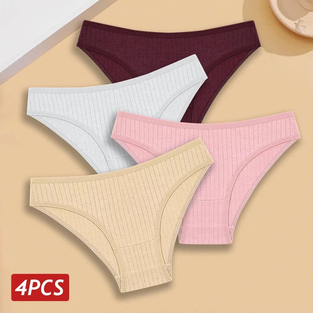 4PCS Cotton Panties Set | Sexy Low Rise Ribbed Underwear for Women 🌸Refresh your lingerie drawer with this 4PCS/set of cotton panties for women. These sexy low rise briefs feature a ribbed design, offering both style and comfort. MadShop All I WantShop All I WantSexy Low Rise Ribbed Underwear