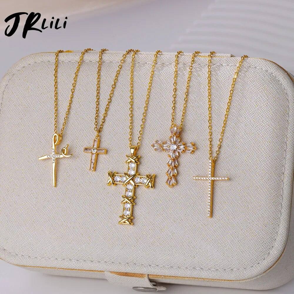 Gold-Plated Zircon Cross Necklace ๐โ๏ธSHOP ALL I WANTShop All I WantGold-Plated Zircon Cross Necklace