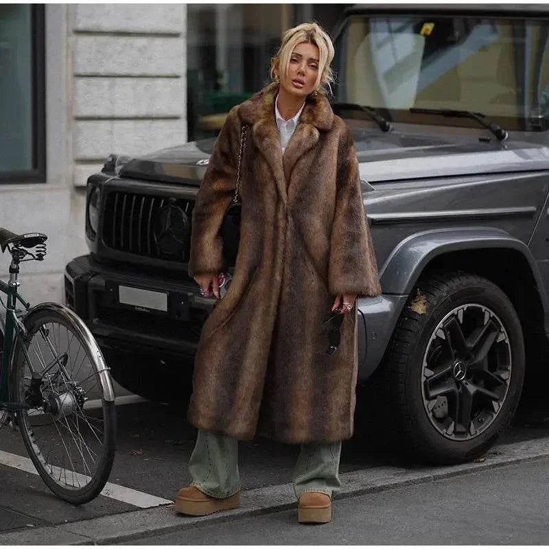 Women’s Dark Brown Faux Fur Overcoat: Plush & Warm Trench! ❄️🧥Stay cozy and stylish this winter with our women's dark brown faux fur long overcoat. This single-breasted fleece trench coat combines luxury and warmth, featuring aShop All I WantShop All I WantWomen’s Dark