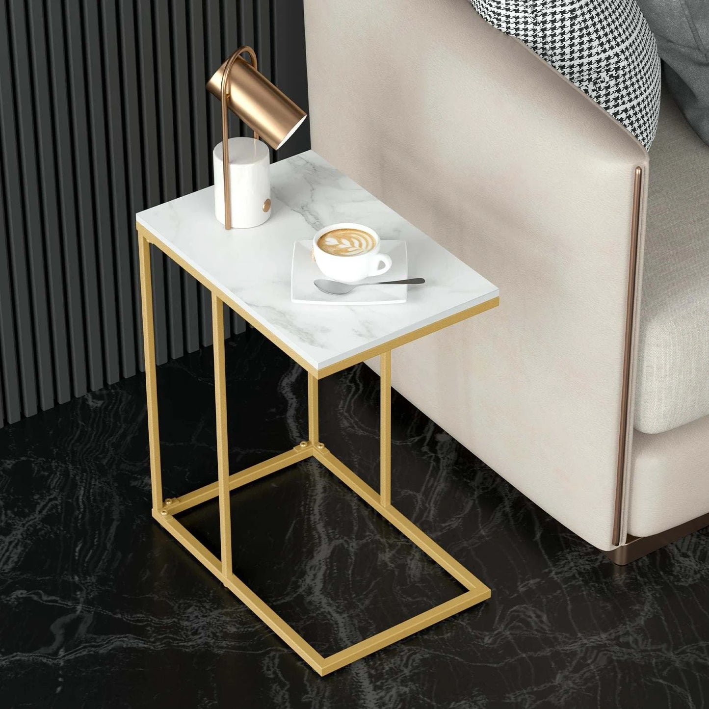 C-Shaped Side Table 🖥️Upgrade your living room or bedroom with this stylish C-Shaped Side Table. Crafted from durable sintered stone and metal iron, it features a sleek gold and white finShop All I WantShop All I Want-Shaped Side Table 🖥️