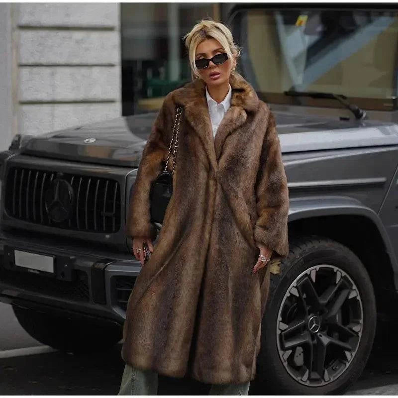 Women’s Dark Brown Faux Fur Overcoat: Plush & Warm Trench! ❄️🧥Stay cozy and stylish this winter with our women's dark brown faux fur long overcoat. This single-breasted fleece trench coat combines luxury and warmth, featuring aShop All I WantShop All I WantWomen’s Dark