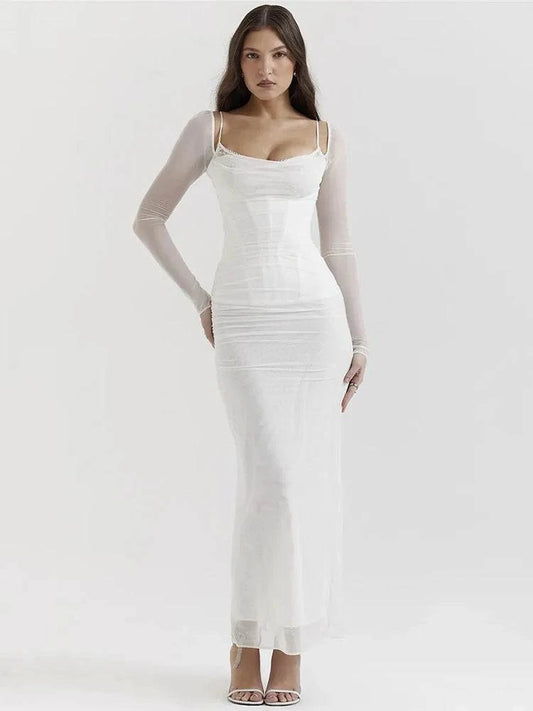 Sheer Long Sleeve Maxi Dress -NYC: Club-ready fashion 🗽Turn heads in the Strapless Backless Organza Maxi Dress, designed for those who love to make a statement. This exquisite dress features a strapless neckline and a baSHOP ALL I WANTShop All I WantSheer Long Sleeve Maxi Dress