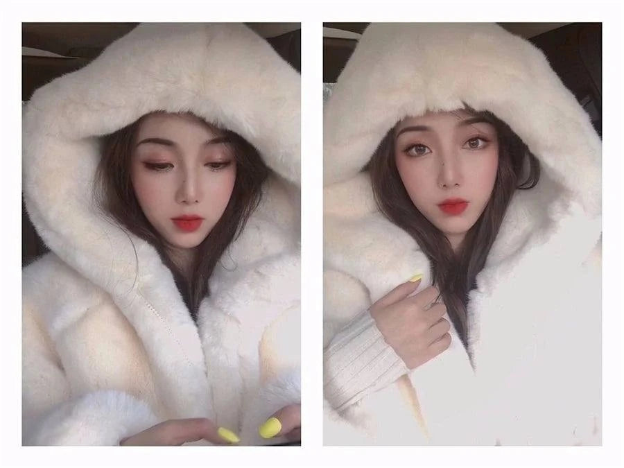 Hooded Faux Rabbit Fur Jacket – Loose Thicken Plush Coat for Women, LuStay cozy and stylish this winter with our Hooded Warm Loose Faux Rabbit Fur Jacket. Designed for ultimate comfort, this thicken plush coat features a luxurious fauxShop All I WantShop All I WantHooded Faux Rabbit Fur Jacket – Loose Thicken Plush Coat