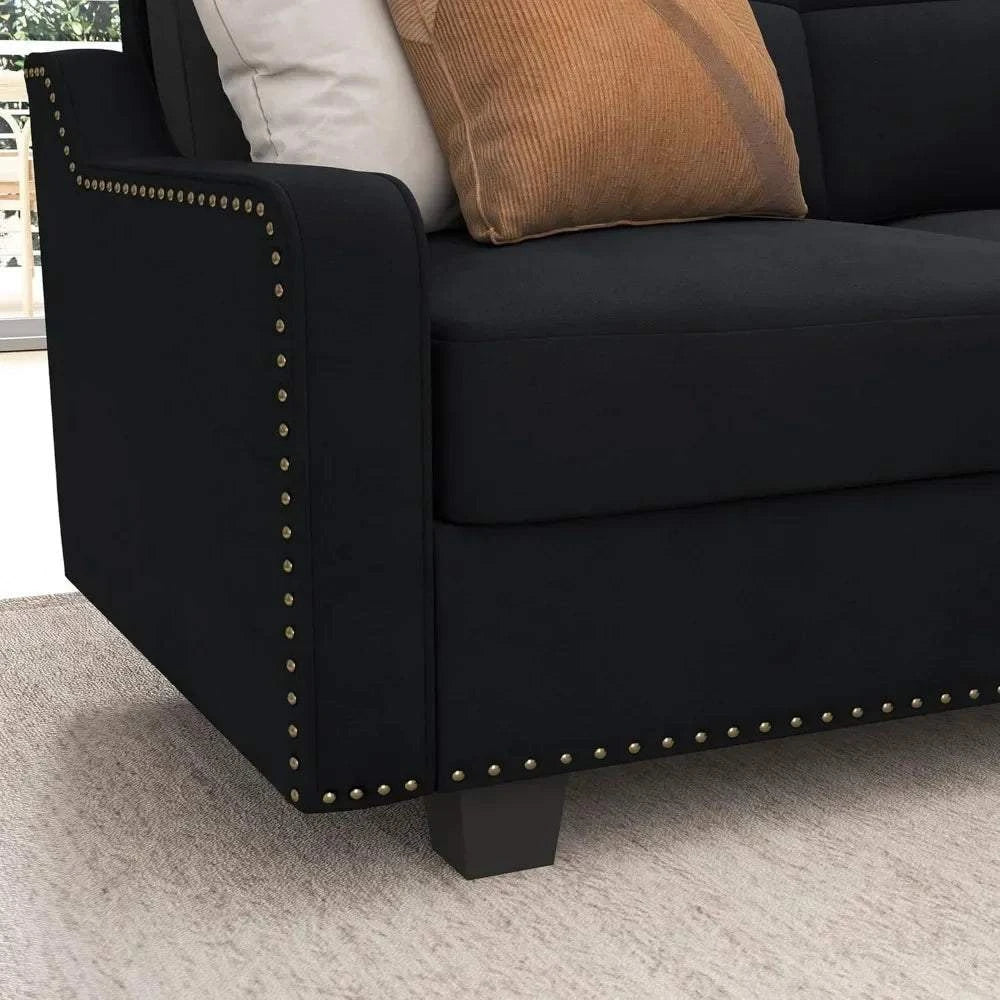 Convertible L-Shaped Velvet Black Sectional Sofa - Reversible Couch foElevate your living room with this versatile L-Shaped Sofa, designed to blend modern minimalism with traditional comfort. With its sponge filling and durable wooden Shop All I WantShop All I Want-Shaped Velvet Black Sectional Sofa - Reversible Couch