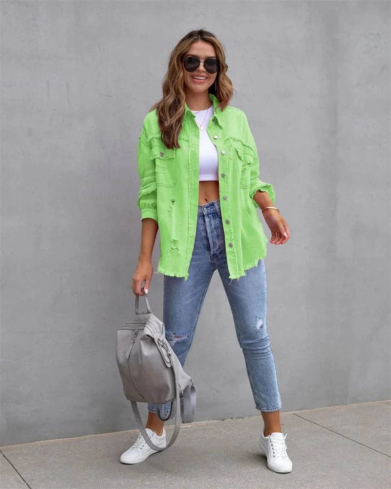 Raw-Edges Denim Jacket | Casual Women’s Outerwear for Spring & Autumn Step out in style with this 2025 women’s raw-edges denim jacket, perfect for spring and autumn. Featuring a trendy shirt-style design with unique holes, this casual Shop All I WantShop All I WantRaw-Edges Denim Jacket