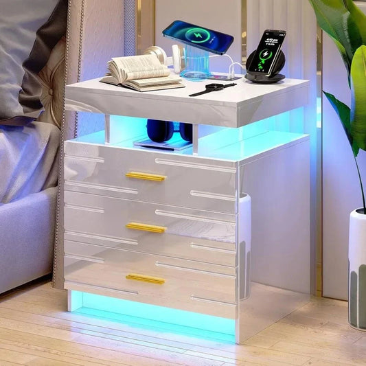 Auto LED Nightstand, Modern Bedside Table with 24 Color Lights & 3 DraAdd a modern touch to your bedroom with this sleek Auto LED Nightstand. Featuring 24 color-changing LED lights, this bedside table creates the perfect ambiance for aShop All I WantShop All I WantAuto LED Nightstand, Modern Bedside Table