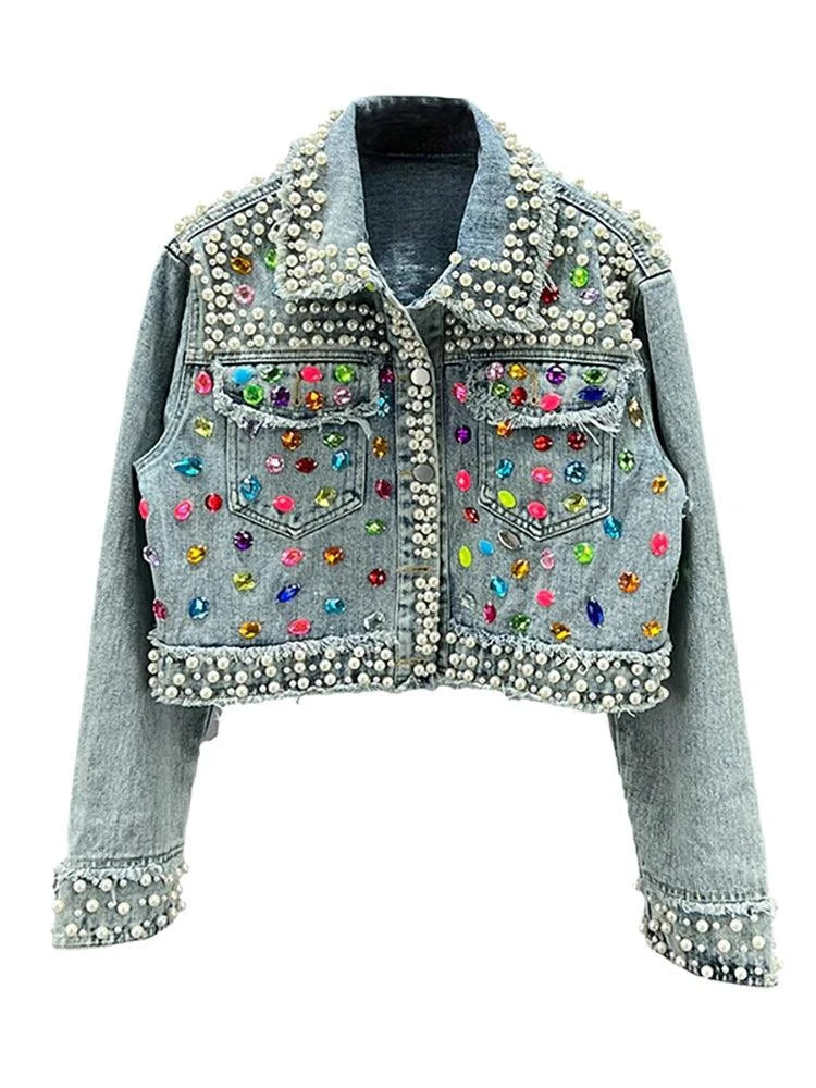 Women's Denim Coat Full Pearls & Beaded Crystal Long Sleeve Jacket 💎Shine in style with our women's denim coat adorned with stunning pearls and intricate beaded crystal embellishments. This long-sleeve jacket blends classic denim witShop All I WantShop All I WantDenim Coat Full Pearls & Beaded Crystal Long Sleeve Jacket 💎