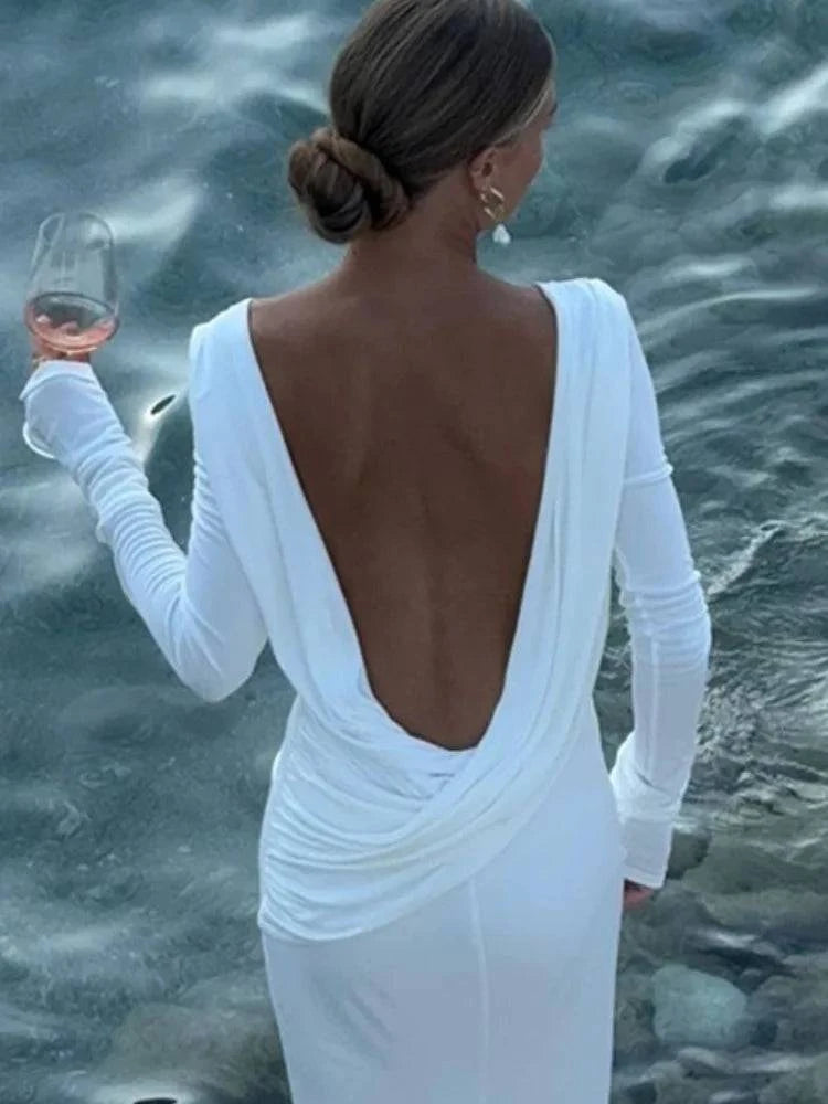 Chic Backless White Slim Fit Dress for Women - Elegant Pleated EveningMake a statement in this Chic Backless White Slim Fit Dress, the perfect choice for elegant evenings and special occasions. Featuring a flattering slim fit, this dreShop All I WantShop All I WantChic Backless White Slim Fit Dress