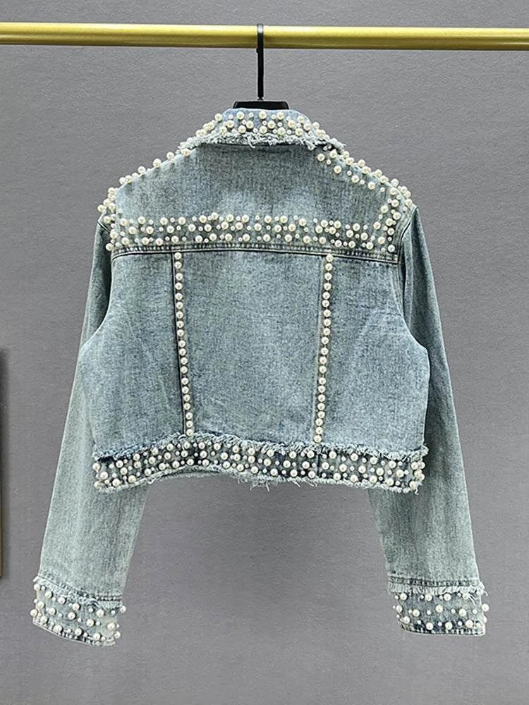 Women's Denim Coat Full Pearls & Beaded Crystal Long Sleeve Jacket 💎Shine in style with our women's denim coat adorned with stunning pearls and intricate beaded crystal embellishments. This long-sleeve jacket blends classic denim witShop All I WantShop All I WantDenim Coat Full Pearls & Beaded Crystal Long Sleeve Jacket 💎