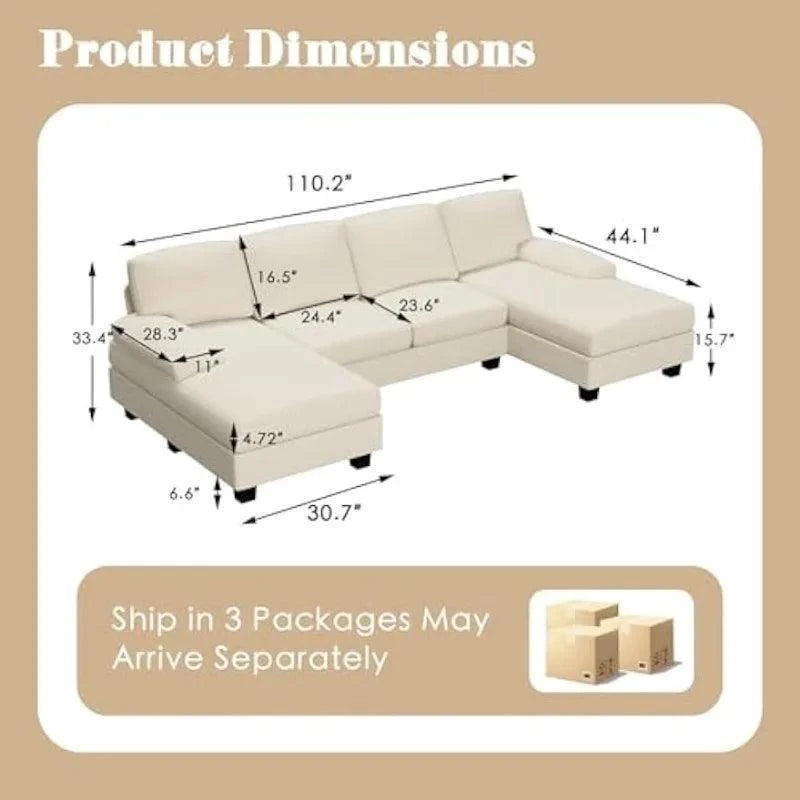 Convertible U-Shaped Sectional Sofa with Double Chaise & Memory Foam -Experience comfort and style with the Convertible U-Shaped Sectional Sofa, designed to elevate your living room. This spacious 4-seat sofa features a double chaise lShop All I WantShop All I Want-Shaped Sectional Sofa