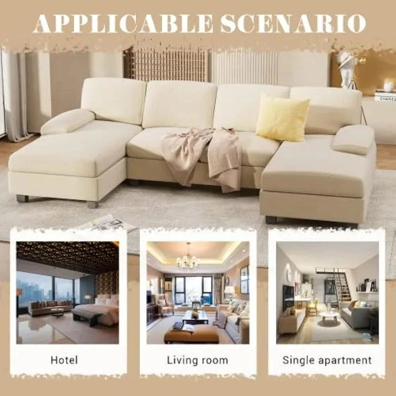 Convertible U-Shaped Sectional Sofa with Double Chaise & Memory Foam -Experience comfort and style with the Convertible U-Shaped Sectional Sofa, designed to elevate your living room. This spacious 4-seat sofa features a double chaise lShop All I WantShop All I Want-Shaped Sectional Sofa