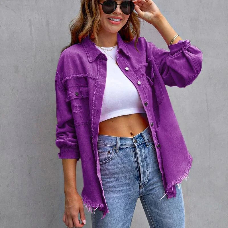 Raw-Edges Denim Jacket | Casual Women’s Outerwear for Spring & Autumn Step out in style with this 2025 women’s raw-edges denim jacket, perfect for spring and autumn. Featuring a trendy shirt-style design with unique holes, this casual Shop All I WantShop All I WantRaw-Edges Denim Jacket