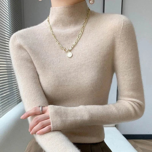 Half High Neck Knitted Sweater -NYC cozy elegance 🗽Shine bright in our Gold Mid-Calf Cowboy Boots! ✨ Bold, stylish, and perfect for a night out in LA or a day in Florida. 🤠SHOP ALL I WANTShop All I WantHalf High Neck Knitted Sweater