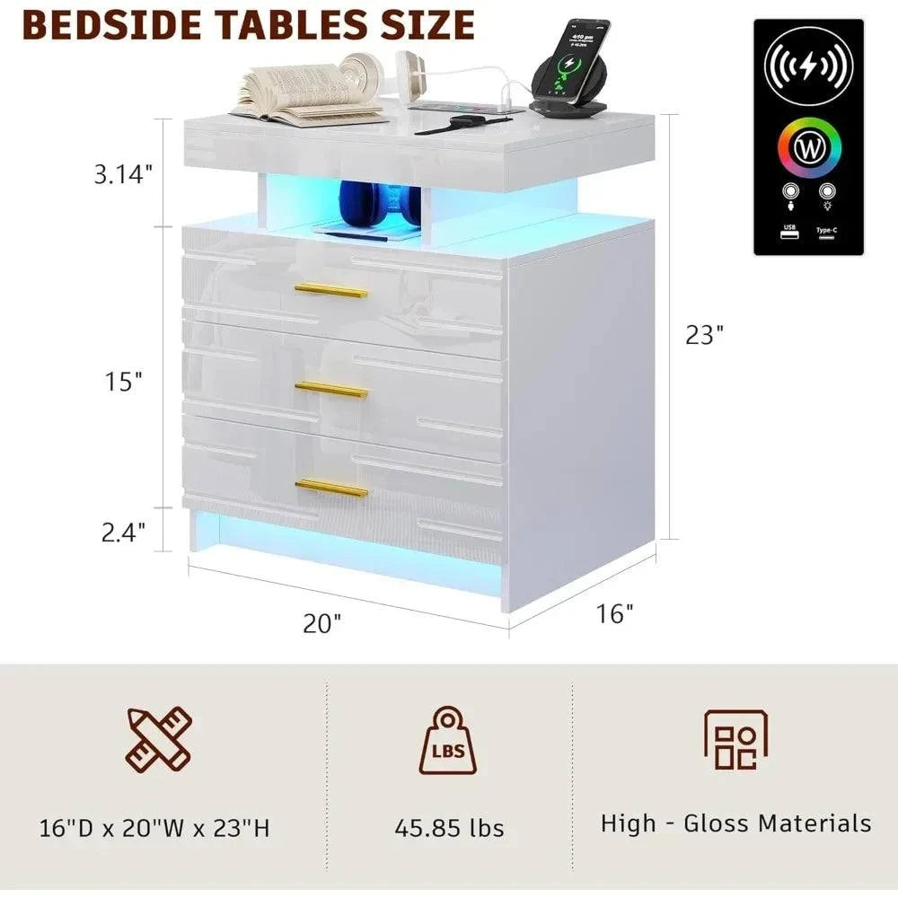 Auto LED Nightstand, Modern Bedside Table with 24 Color Lights & 3 DraAdd a modern touch to your bedroom with this sleek Auto LED Nightstand. Featuring 24 color-changing LED lights, this bedside table creates the perfect ambiance for aShop All I WantShop All I WantAuto LED Nightstand, Modern Bedside Table