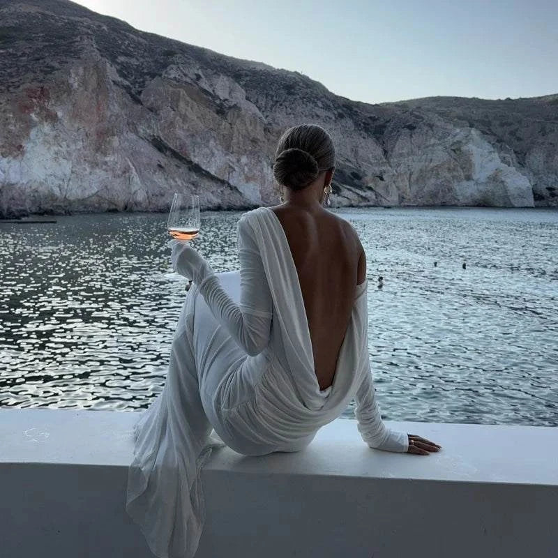 Chic Backless White Slim Fit Dress for Women - Elegant Pleated EveningMake a statement in this Chic Backless White Slim Fit Dress, the perfect choice for elegant evenings and special occasions. Featuring a flattering slim fit, this dreShop All I WantShop All I WantChic Backless White Slim Fit Dress