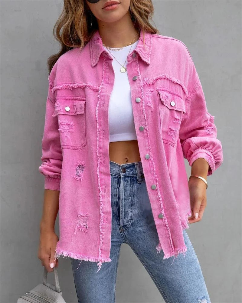 Raw-Edges Denim Jacket | Casual Women’s Outerwear for Spring & Autumn Step out in style with this 2025 women’s raw-edges denim jacket, perfect for spring and autumn. Featuring a trendy shirt-style design with unique holes, this casual Shop All I WantShop All I WantRaw-Edges Denim Jacket