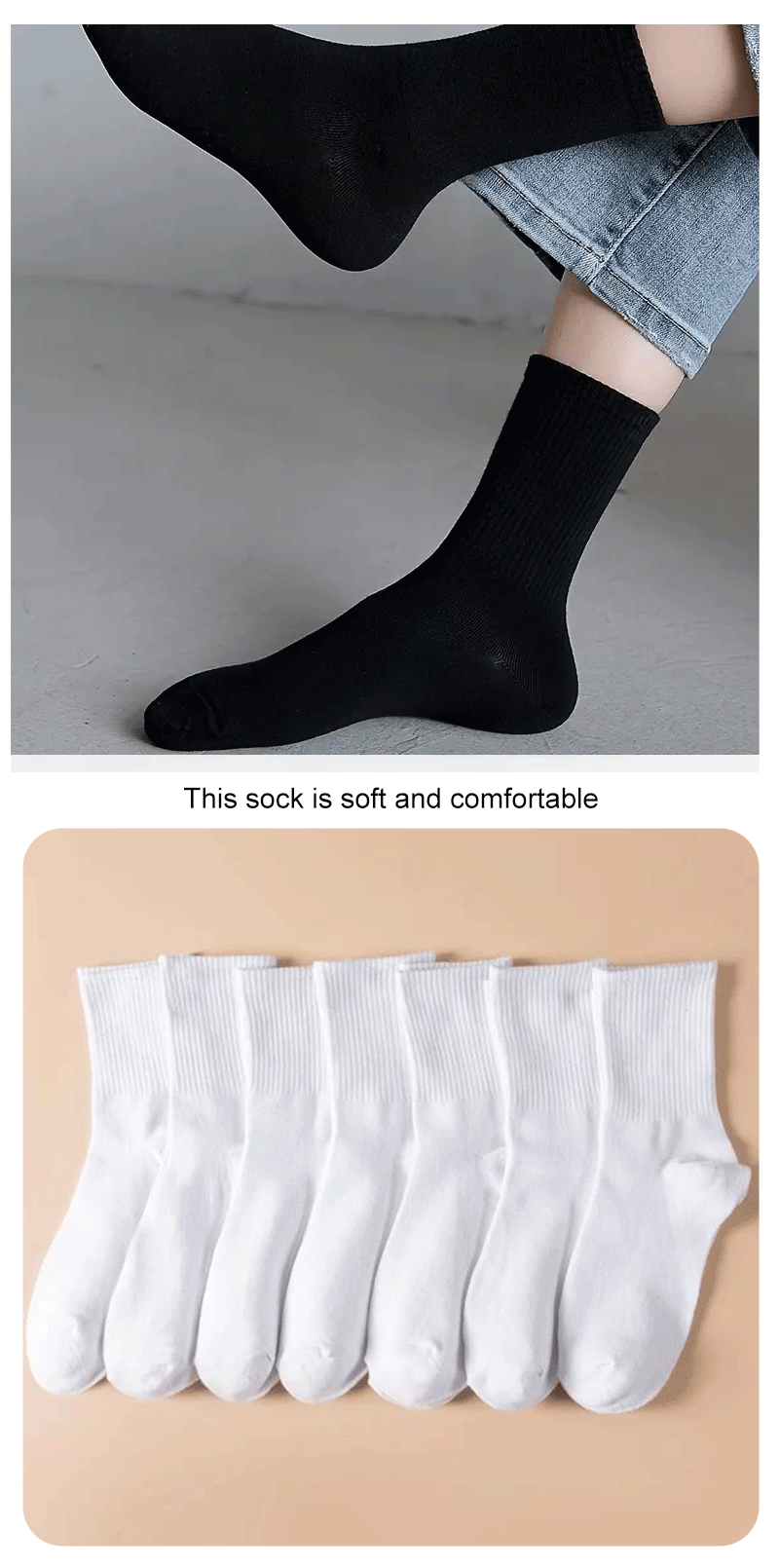 🧦 7 Pairs Mid-Length Socks – Classic Black & White, Fashionable & BreElevate your sock collection with these 7 pairs of mid-length socks in classic black and white. Designed for both casual wear and sports activities, these fashionablSHOP ALL I WANTShop All I Want7 Pairs Mid-Length Socks