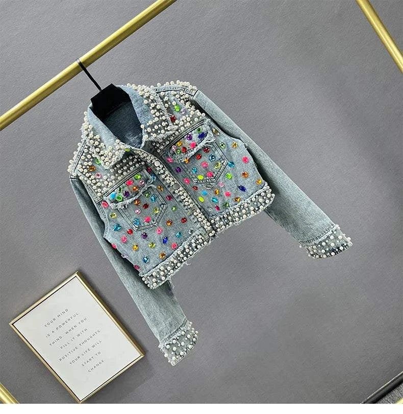 Women's Denim Coat Full Pearls & Beaded Crystal Long Sleeve Jacket 💎Shine in style with our women's denim coat adorned with stunning pearls and intricate beaded crystal embellishments. This long-sleeve jacket blends classic denim witShop All I WantShop All I WantDenim Coat Full Pearls & Beaded Crystal Long Sleeve Jacket 💎