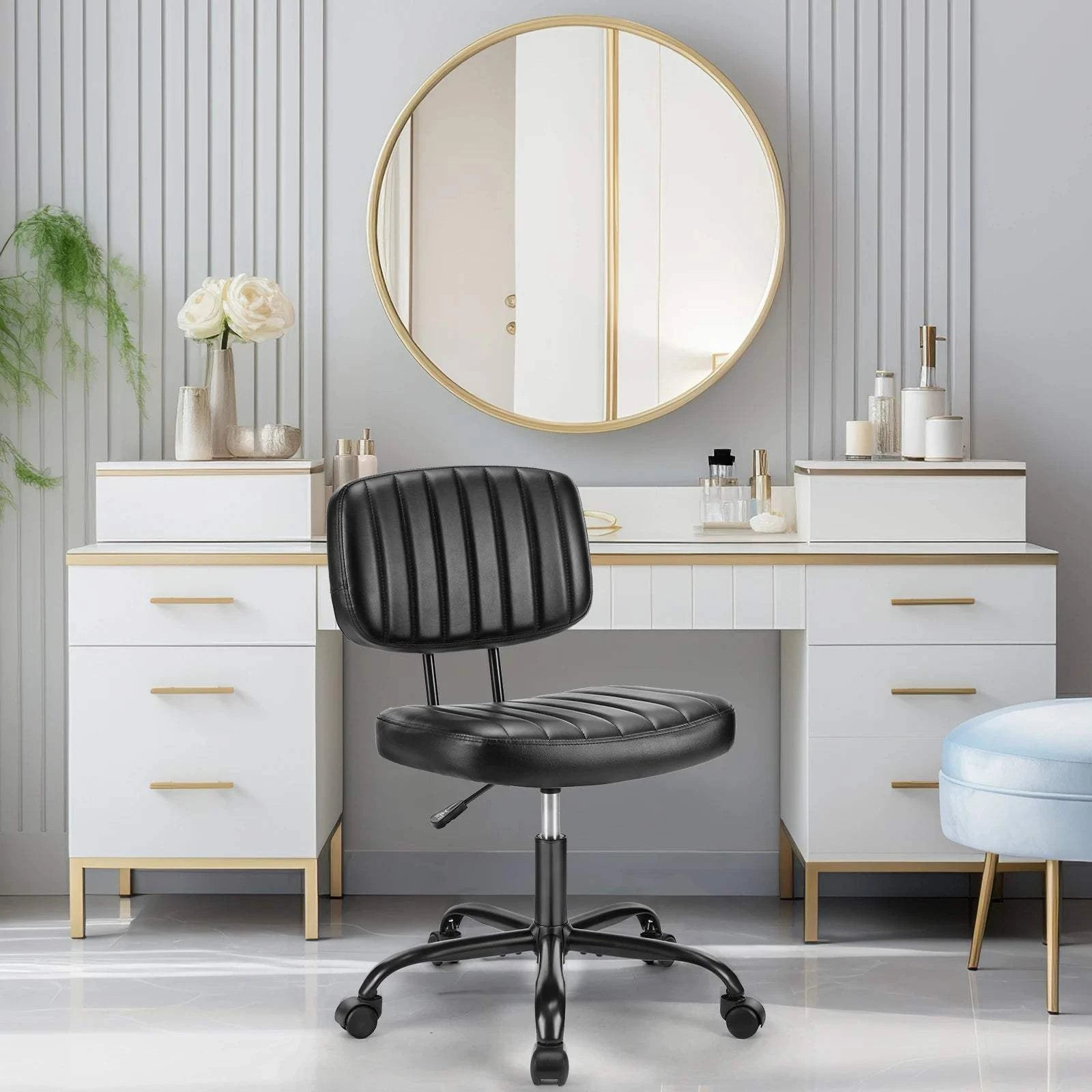 Armless Office Desk ChairElevate your workspace with this sleek, modern armless office desk chair. Crafted from genuine leather, it offers both style and comfort for long hours of productiviShop All I WantShop All I WantArmless Office Desk Chair