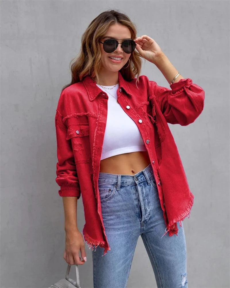 Raw-Edges Denim Jacket | Casual Women’s Outerwear for Spring & Autumn Step out in style with this 2025 women’s raw-edges denim jacket, perfect for spring and autumn. Featuring a trendy shirt-style design with unique holes, this casual Shop All I WantShop All I WantRaw-Edges Denim Jacket