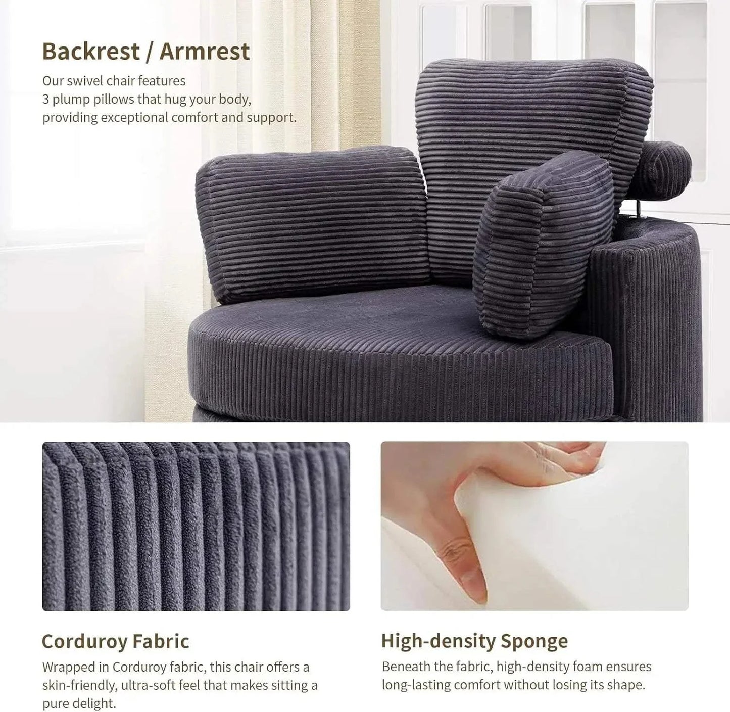 Cozy Round Reading Swivel Accent Chair โ With Ottoman & Pillow ๐๏ธElevate your living space with the Cozy Round Reading Swivel Accent Chair โ With Ottoman & Pillow ๐๏ธ Designed for both comfort and style, this chair features a Shop All I WantShop All I WantCorduroy Swivel Accent Chair โ