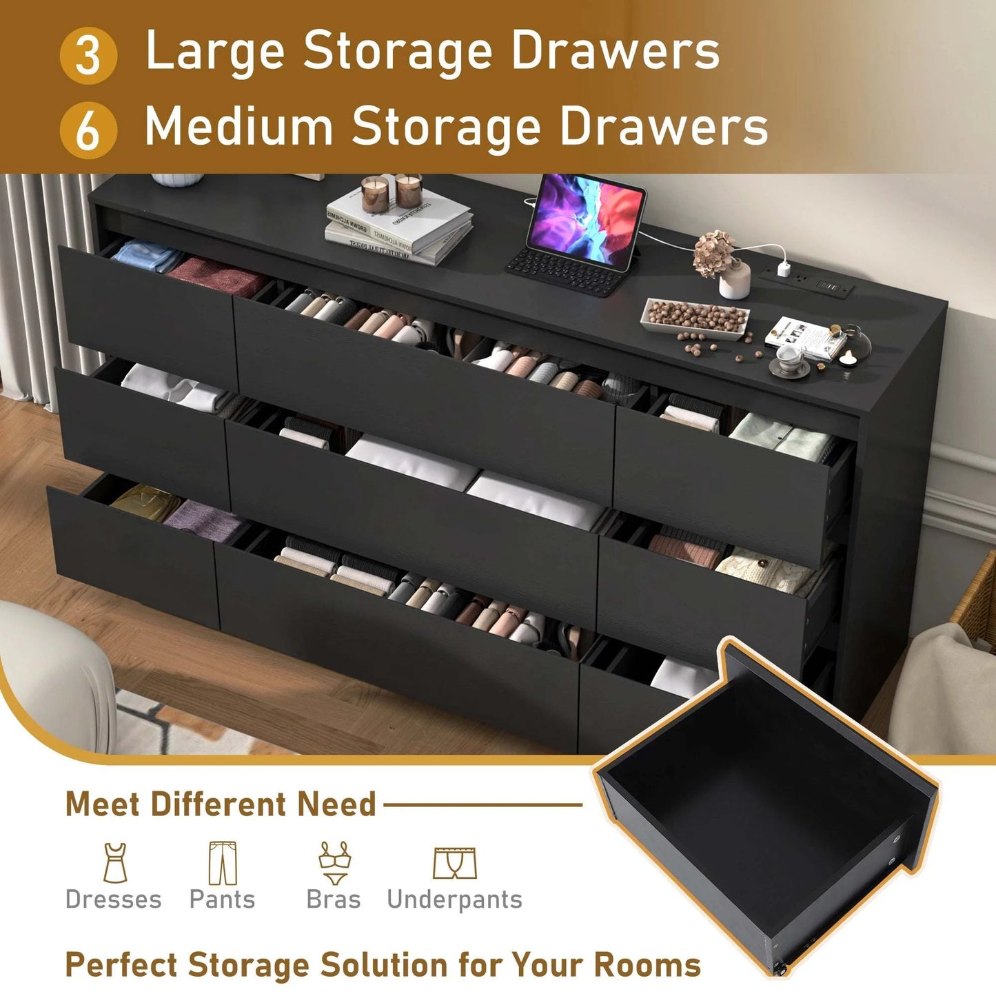 9-Drawer Dresser with Charging Station & Modern Design ⚡Keep your essentials organized in style with this 9-Drawer Dresser, featuring a built-in charging station for your devices. The modern design blends seamlessly into Shop All I WantShop All I Want9-Drawer Dresser
