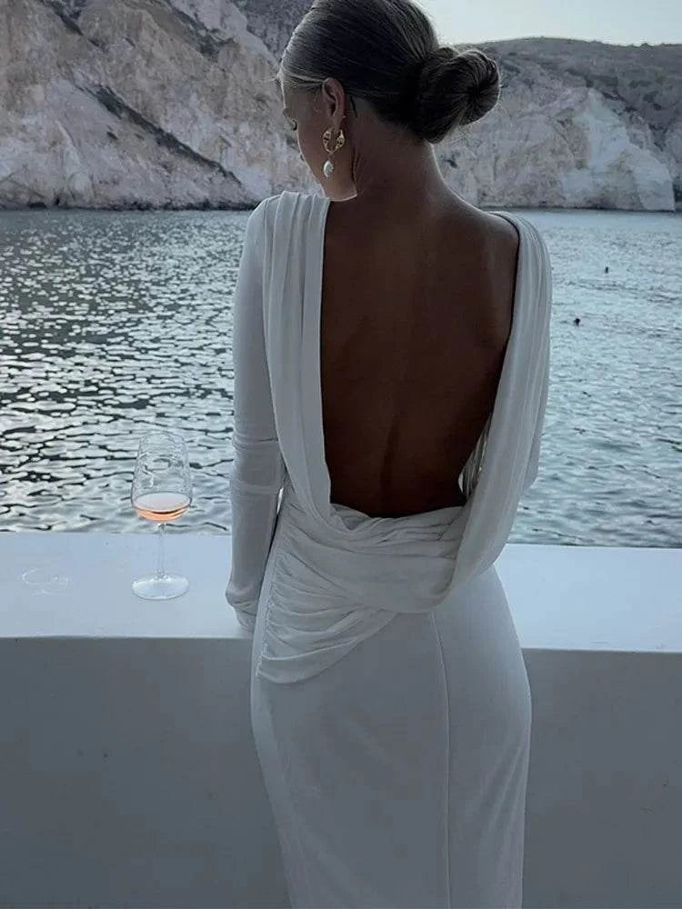 Chic Backless White Slim Fit Dress for Women - Elegant Pleated EveningMake a statement in this Chic Backless White Slim Fit Dress, the perfect choice for elegant evenings and special occasions. Featuring a flattering slim fit, this dreShop All I WantShop All I WantChic Backless White Slim Fit Dress