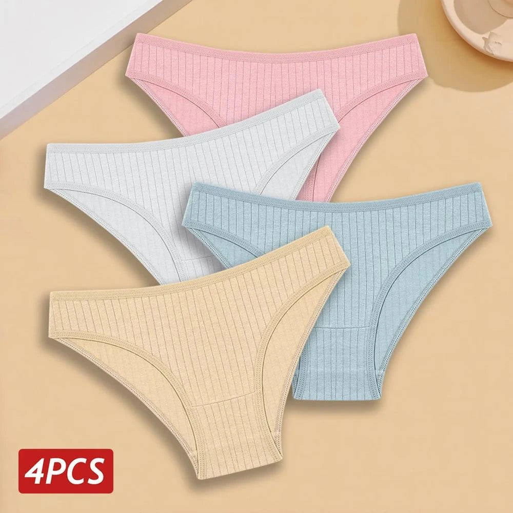 4PCS Cotton Panties Set | Sexy Low Rise Ribbed Underwear for Women 🌸Refresh your lingerie drawer with this 4PCS/set of cotton panties for women. These sexy low rise briefs feature a ribbed design, offering both style and comfort. MadShop All I WantShop All I WantSexy Low Rise Ribbed Underwear