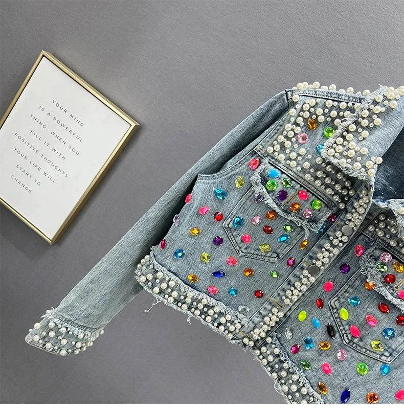 Women's Denim Coat Full Pearls & Beaded Crystal Long Sleeve Jacket 💎Shine in style with our women's denim coat adorned with stunning pearls and intricate beaded crystal embellishments. This long-sleeve jacket blends classic denim witShop All I WantShop All I WantDenim Coat Full Pearls & Beaded Crystal Long Sleeve Jacket 💎